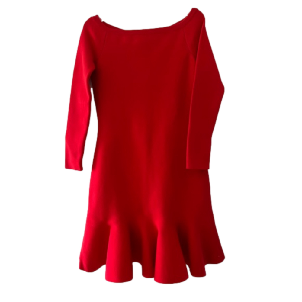 Oscar de la Renta Red Off-Shoulder Ruffle Hem Dress - Picture 6 of 10